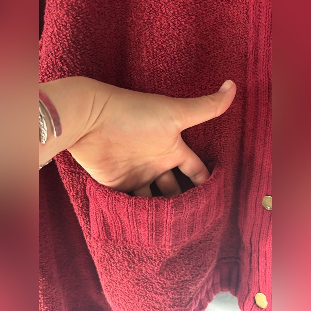 Burgundy Balloon Sleeve Button Front Cardigan XL - Picture 10 of 11